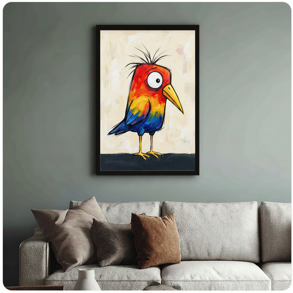 Colorful Crazy Bird Expressionist Canvas Wall Art