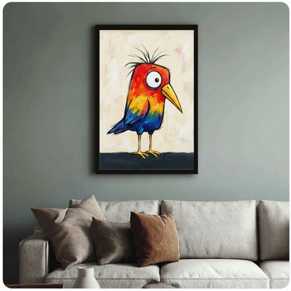 Colorful Crazy Bird Expressionist Canvas Wall Art