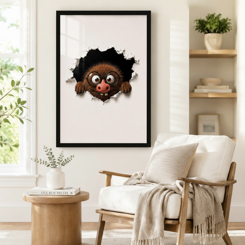 Fuzzy Monster Peeking Through Wall Canvas Print