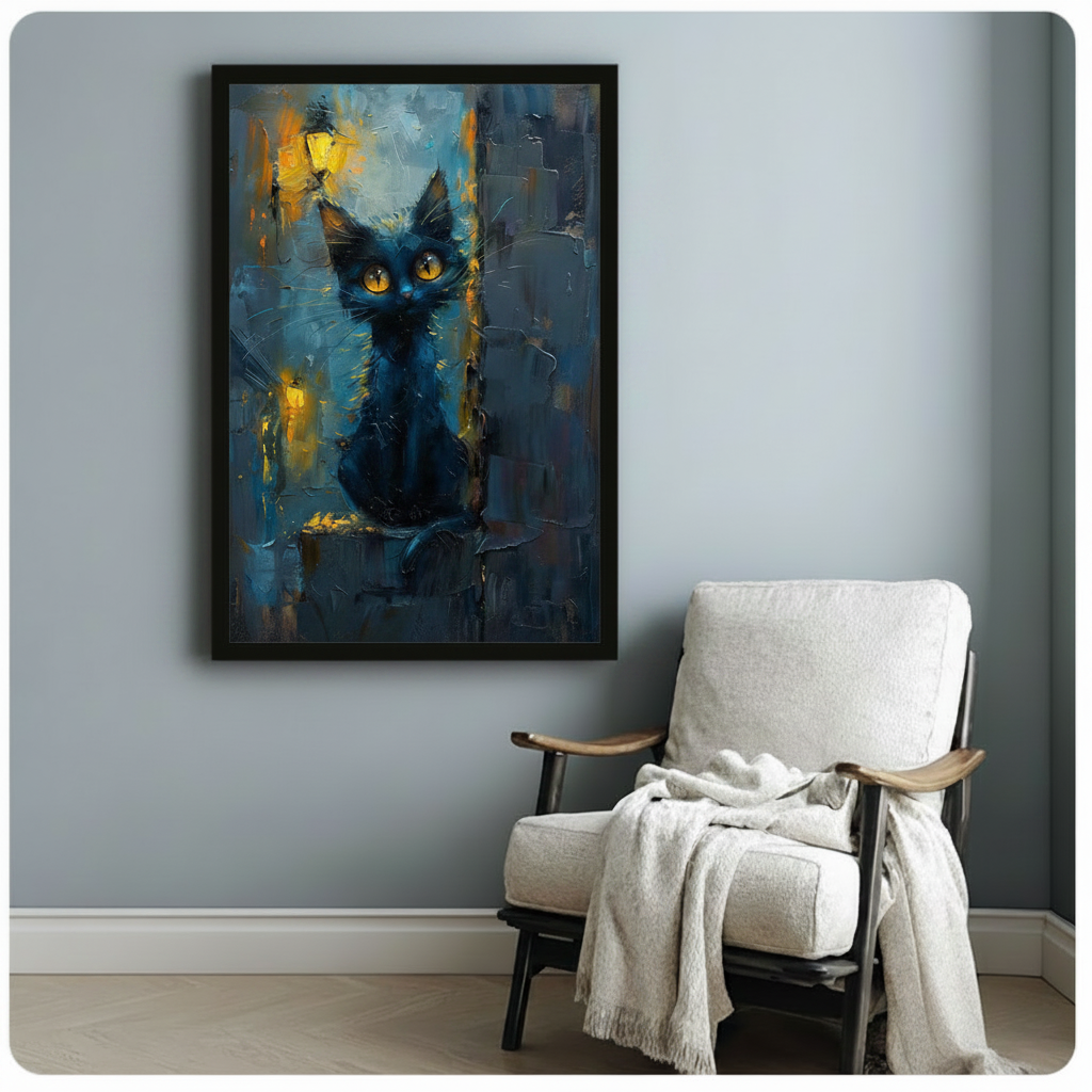 Impressionist Black Cat Night Canvas Art Wall Art