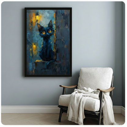 Impressionist Black Cat Night Canvas Art Wall Art