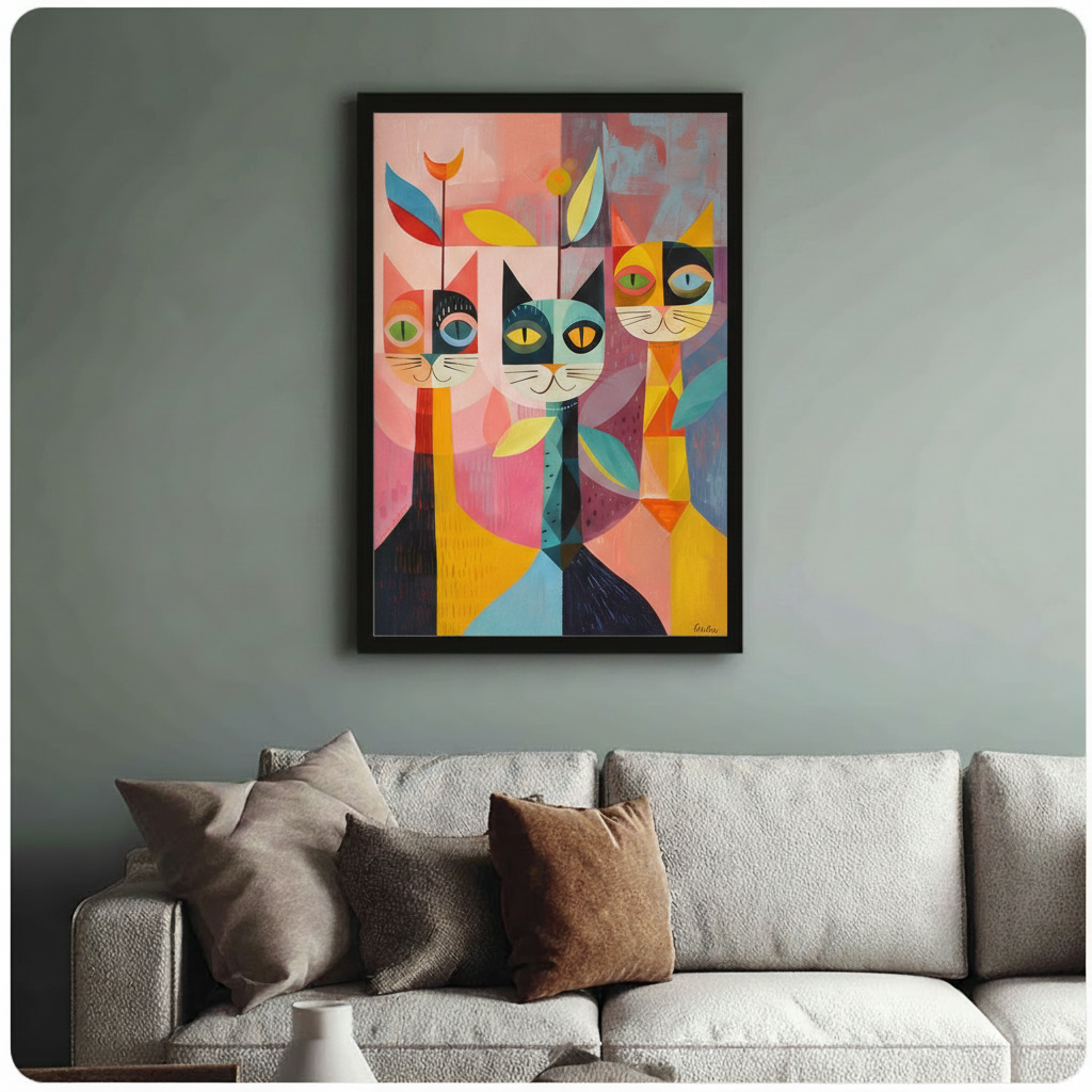 Colorful Pop Art Three Cats Canvas Wall Art