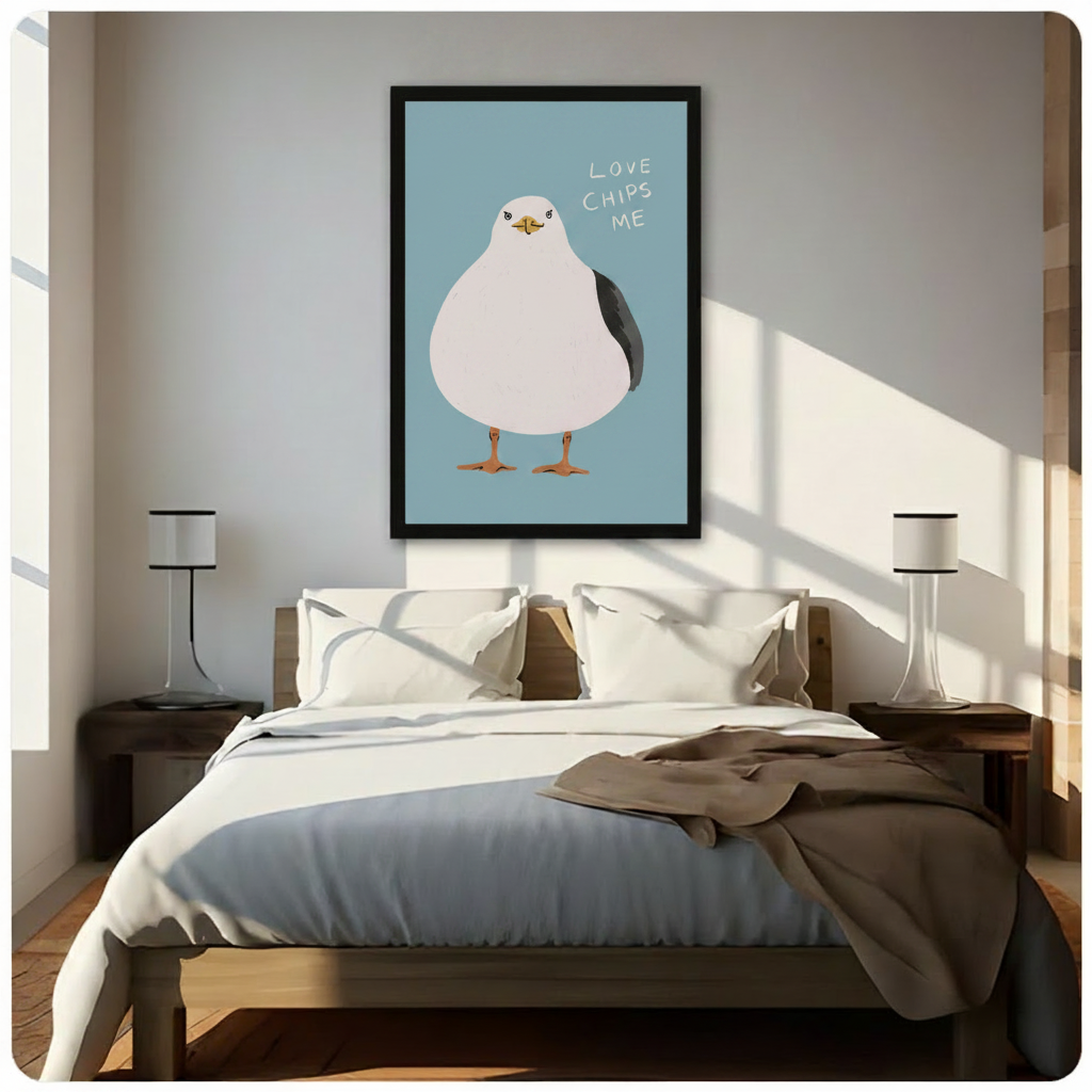 Love Chips Me Seagull Funny Canvas Wall Art