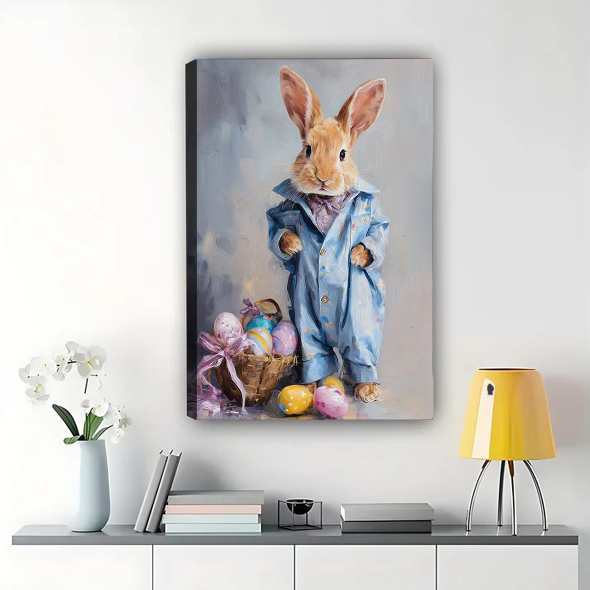 Easter Bunny with Eggs Canvas Print - Cute Spring Holiday Wall Art