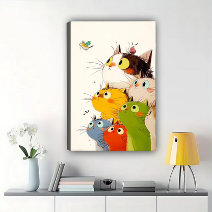 Colorful Cats Wall Art - Whimsical Multi-Cat Canvas Print