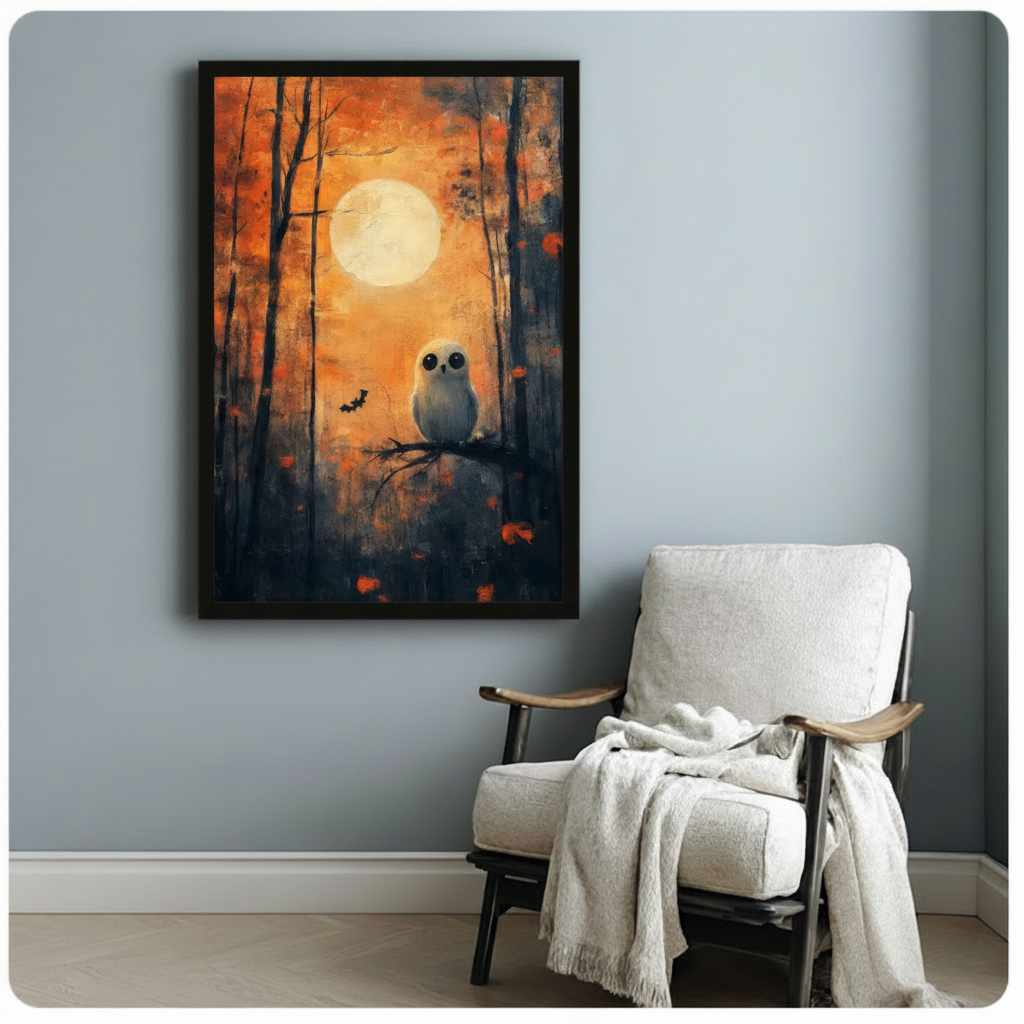 Halloween Owl Autumn Forest Oil Canvas Art Wall Art
