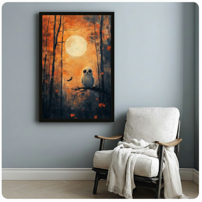 Halloween Owl Autumn Forest Oil Canvas Art Wall Art