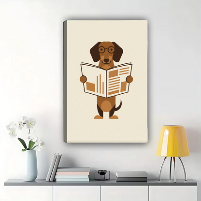 Dachshund Reading Newspaper Wall Art - Minimalist Dog Print