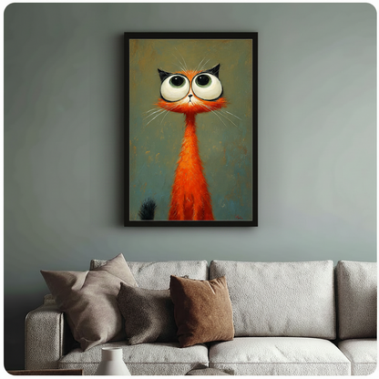 Orange Big-Eye Cat Quirky Impasto Canvas Wall Art