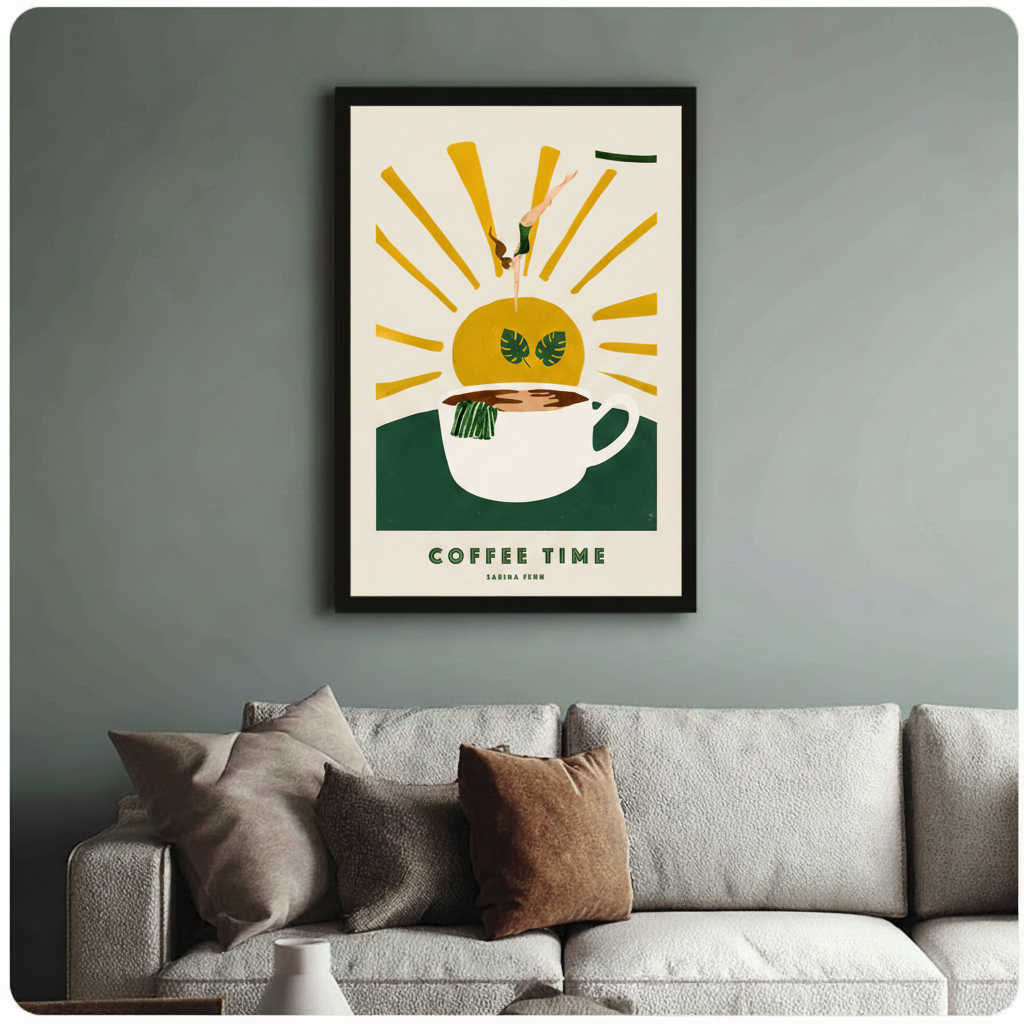 Coffee Time Retro Diver Canvas Wall Art
