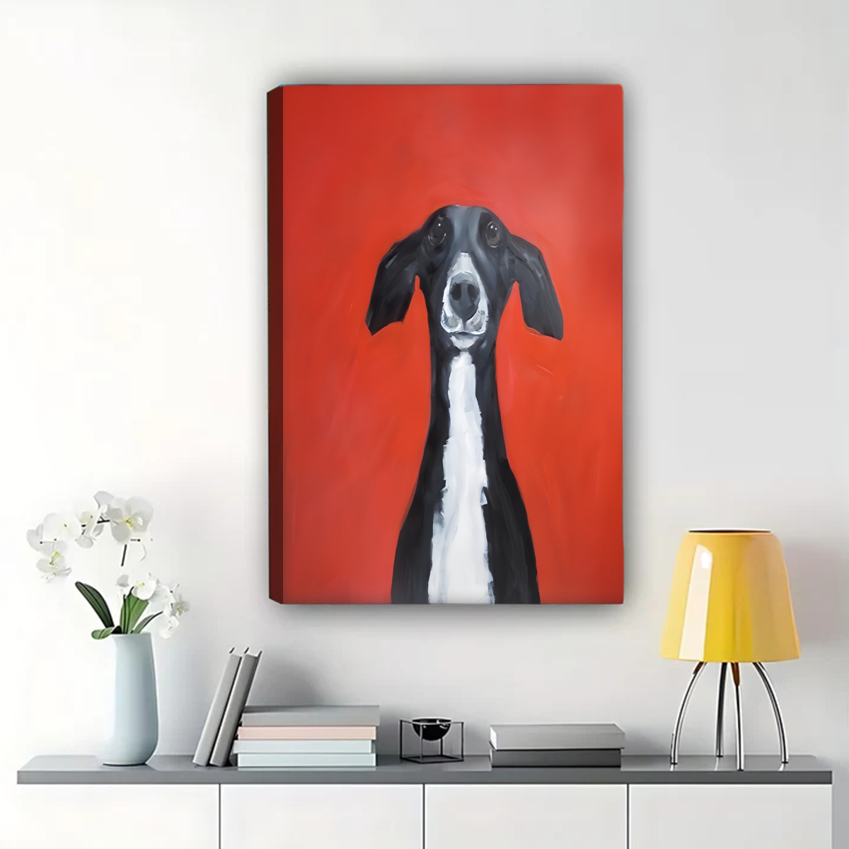 Greyhound Portrait Wall Art - Bold Orange Modern Dog Print