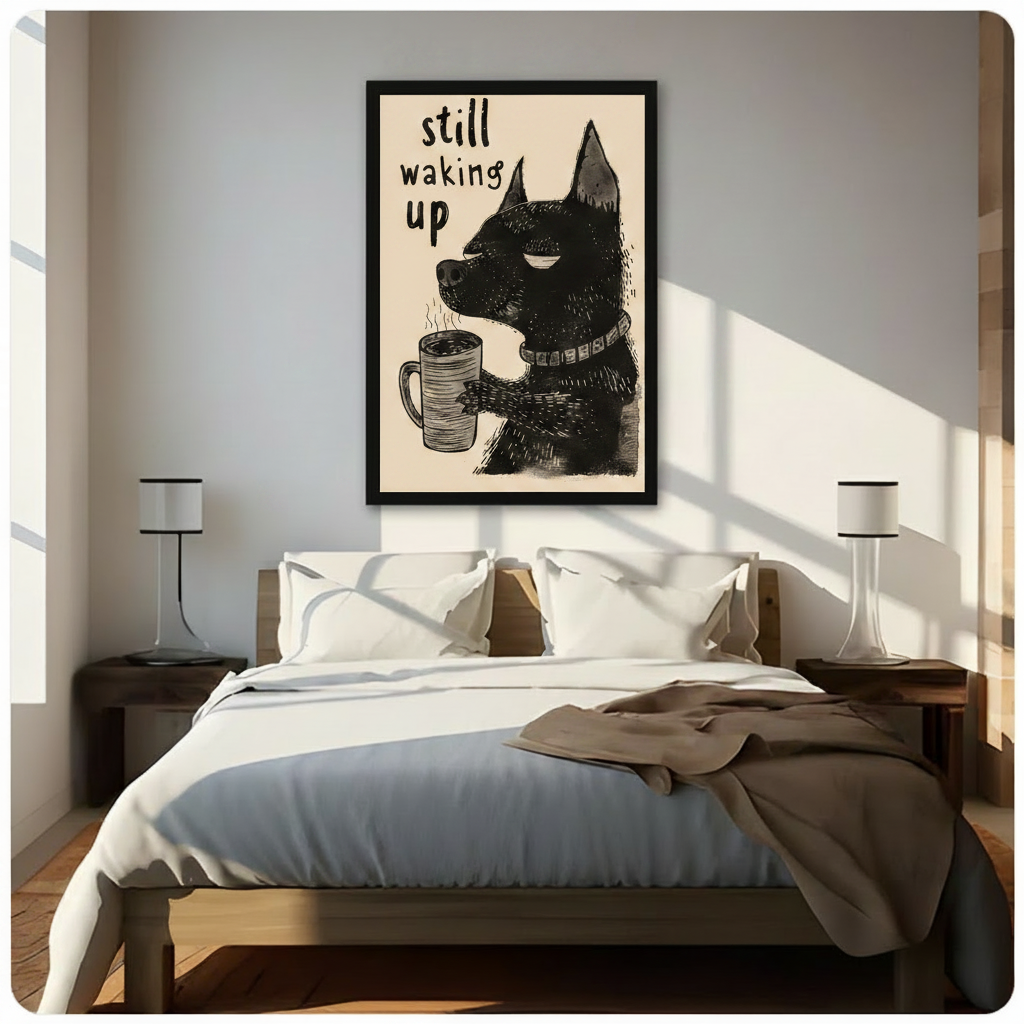 Still Waking Up Dog Coffee Canvas Wall Art