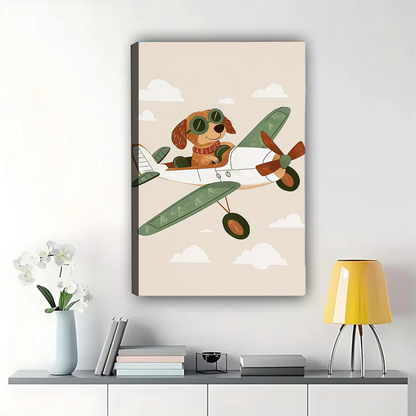 Pilot Dog in Airplane Wall Art - Adventure Nursery Print