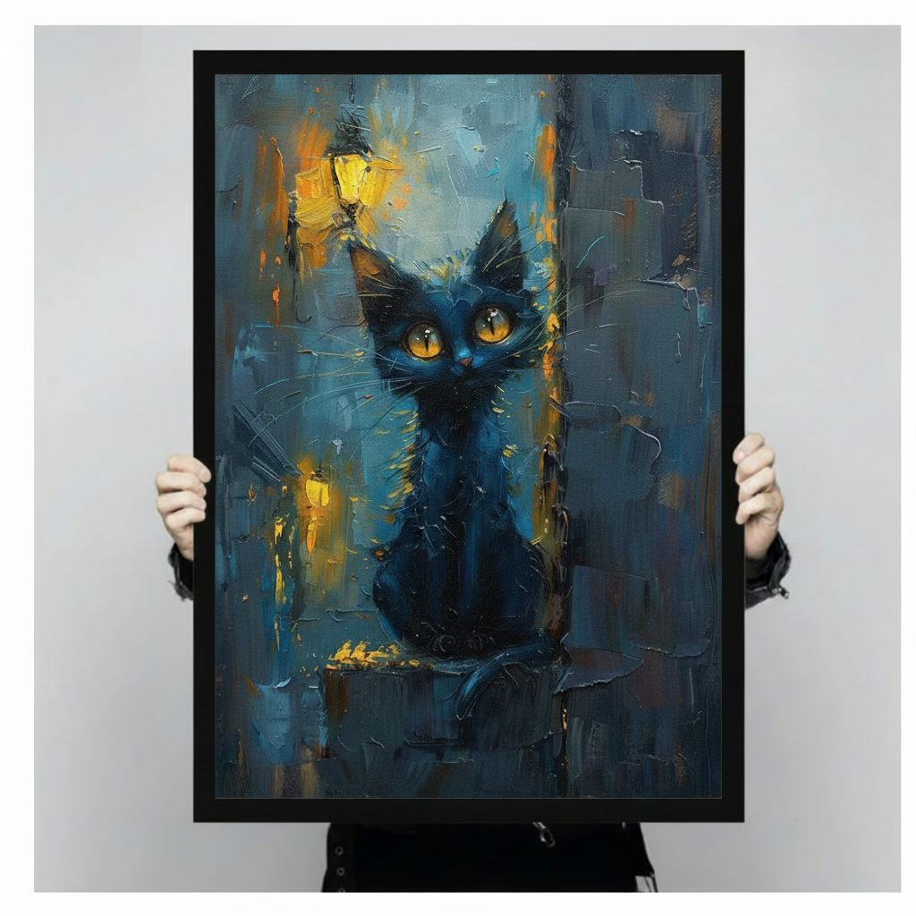 Impressionist Black Cat Night Canvas Art Wall Art