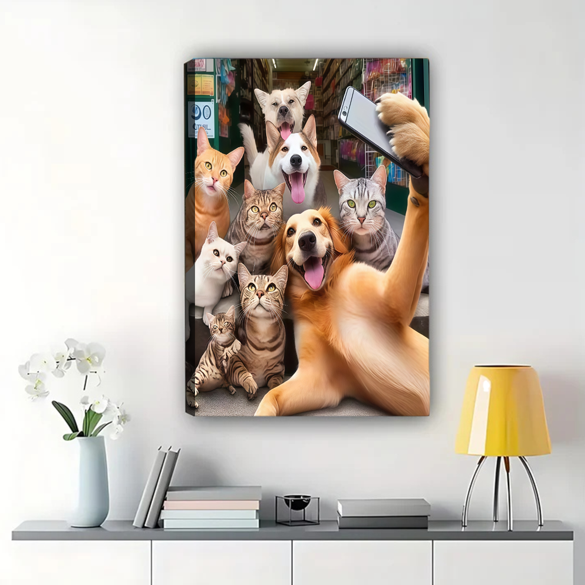 Dogs and Cats Selfie Wall Art - Funny Pet Print