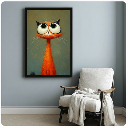 Orange Big-Eye Cat Quirky Impasto Canvas Wall Art