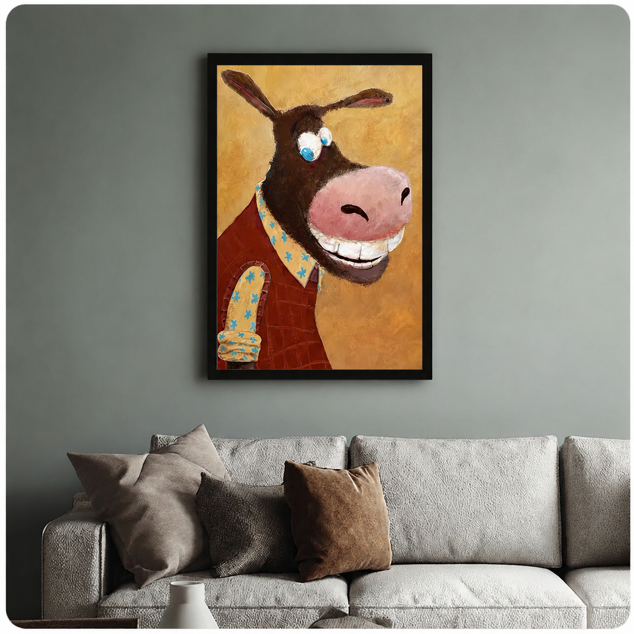Funny Donkey Portrait Canvas Wall Art | Whimsical