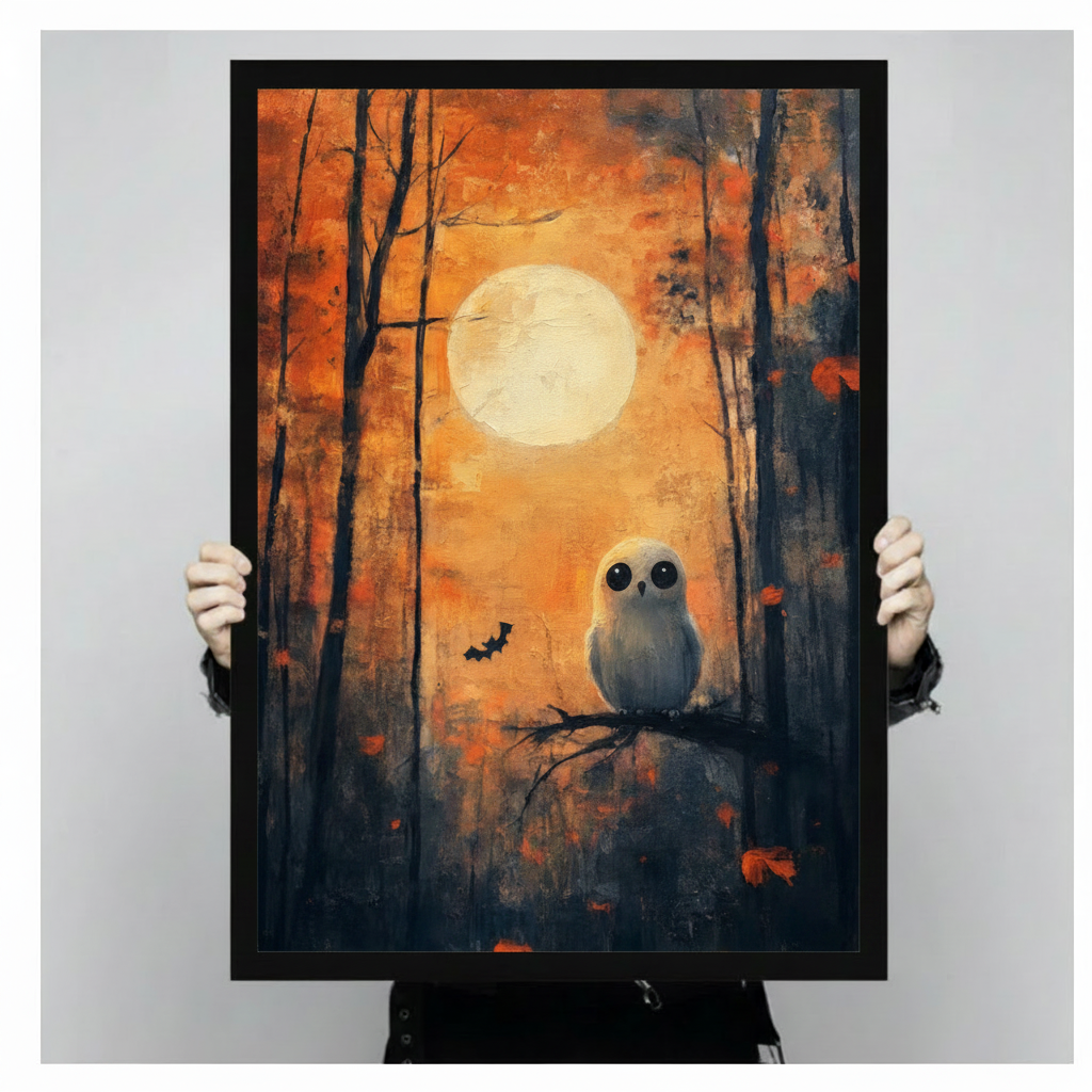 Halloween Owl Autumn Forest Oil Canvas Art Wall Art