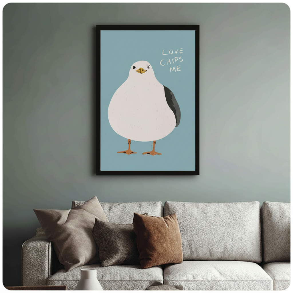 Love Chips Me Seagull Funny Canvas Wall Art