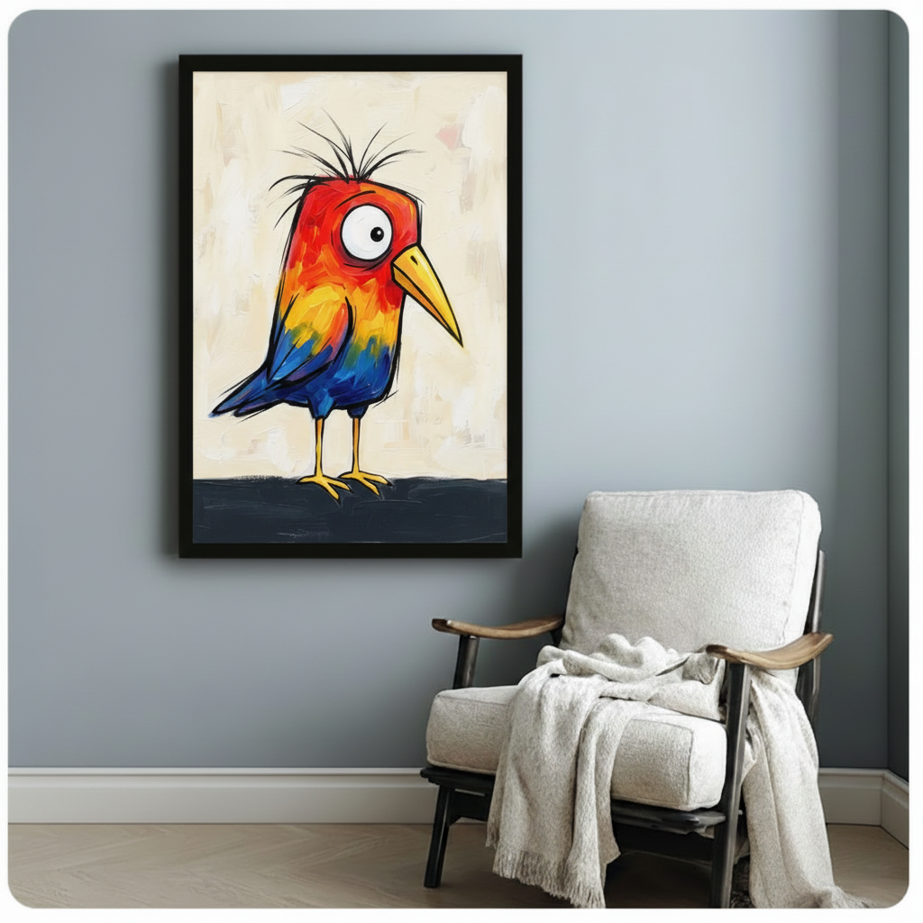Colorful Crazy Bird Expressionist Canvas Wall Art
