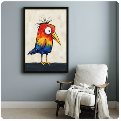 Colorful Crazy Bird Expressionist Canvas Wall Art