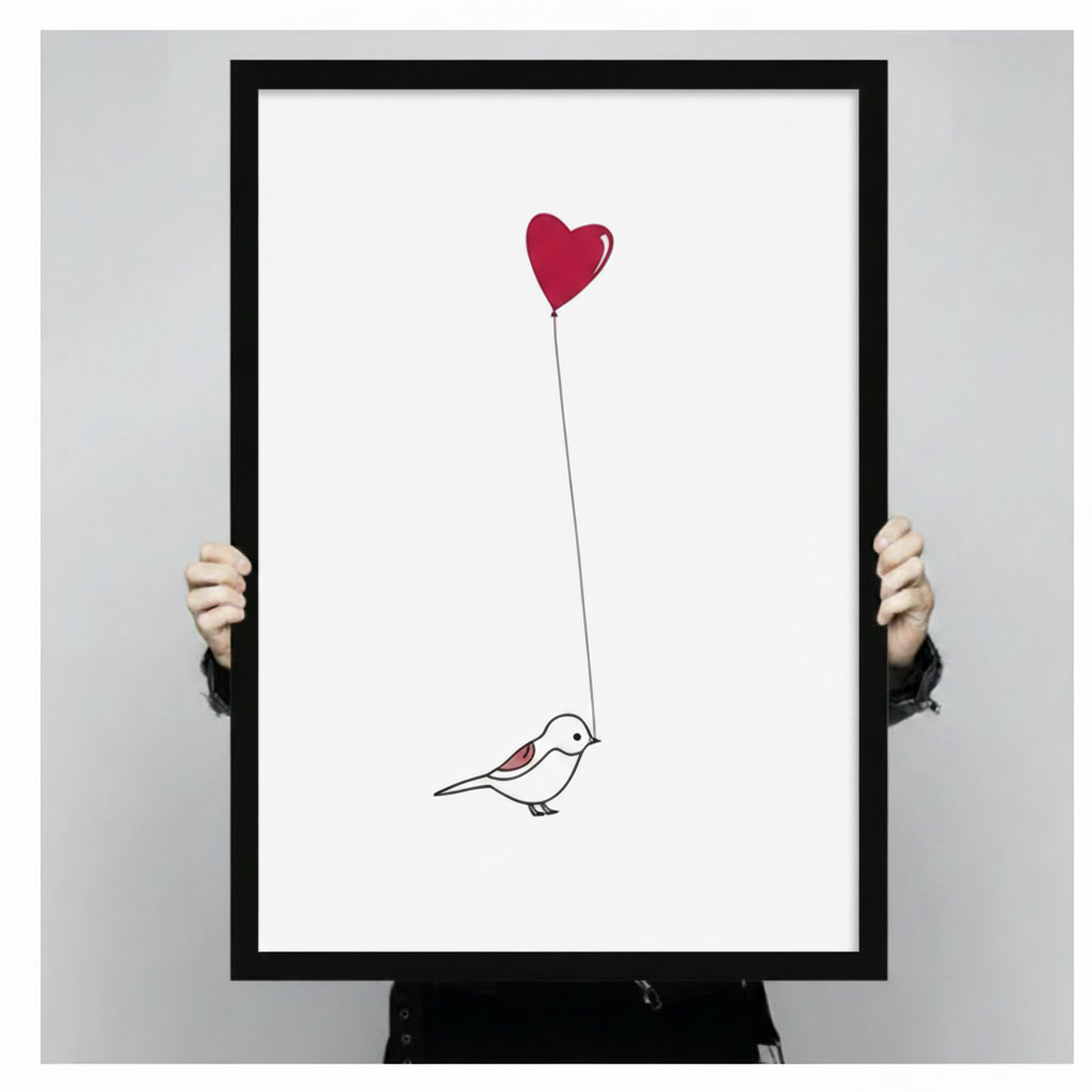 Minimalist Bird Heart Balloon Canvas Wall Art