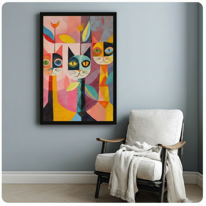 Colorful Pop Art Three Cats Canvas Wall Art
