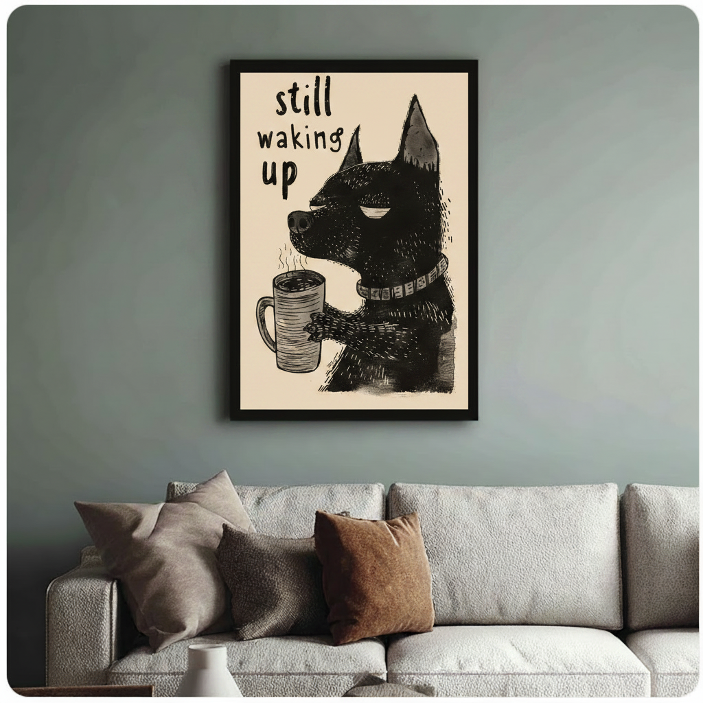 Still Waking Up Dog Coffee Canvas Wall Art