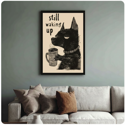 Still Waking Up Dog Coffee Canvas Wall Art