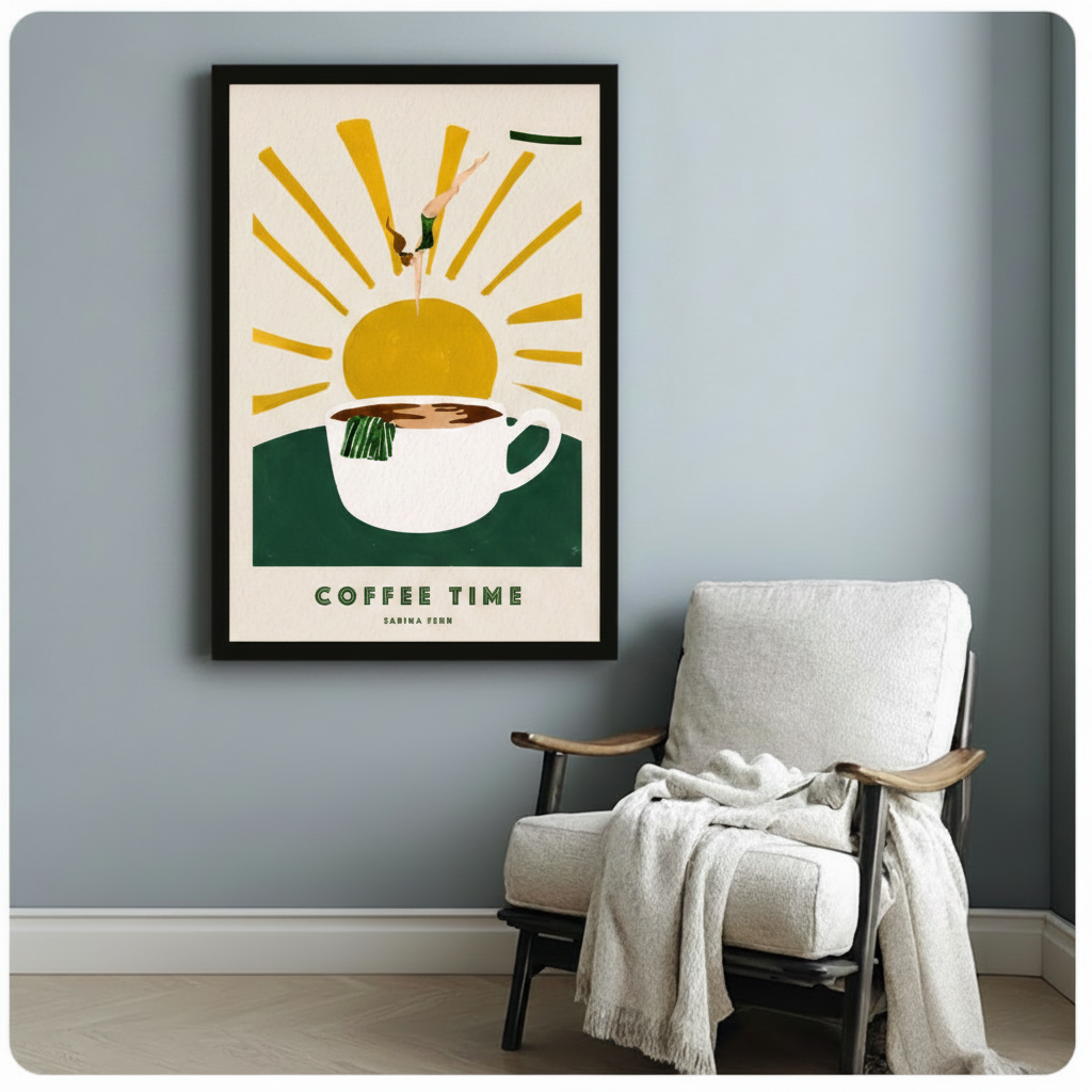 Coffee Time Retro Diver Canvas Wall Art