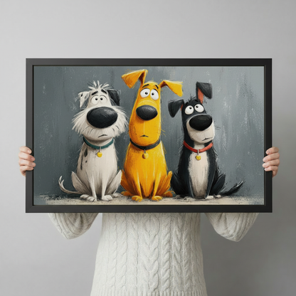 Three Funny Cartoon Dogs Portrait Canvas Wall Art