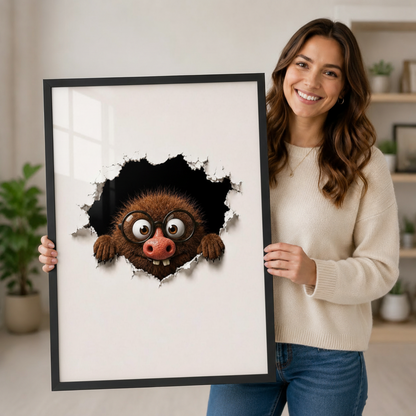 Fuzzy Monster Peeking Through Wall Canvas Print