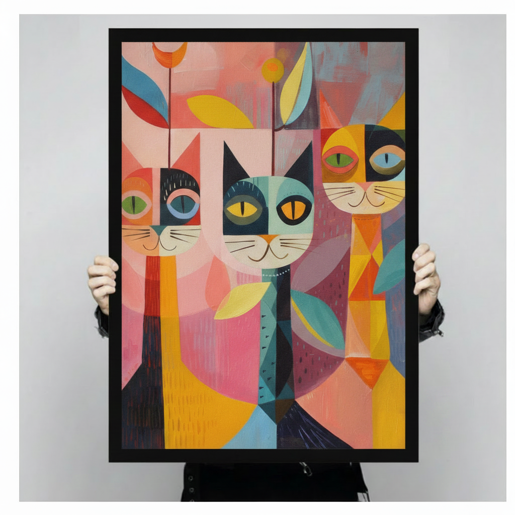 Colorful Pop Art Three Cats Canvas Wall Art