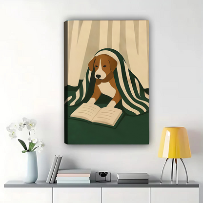 Dog Reading Book Framed Wall Art - Modern Minimalist Print