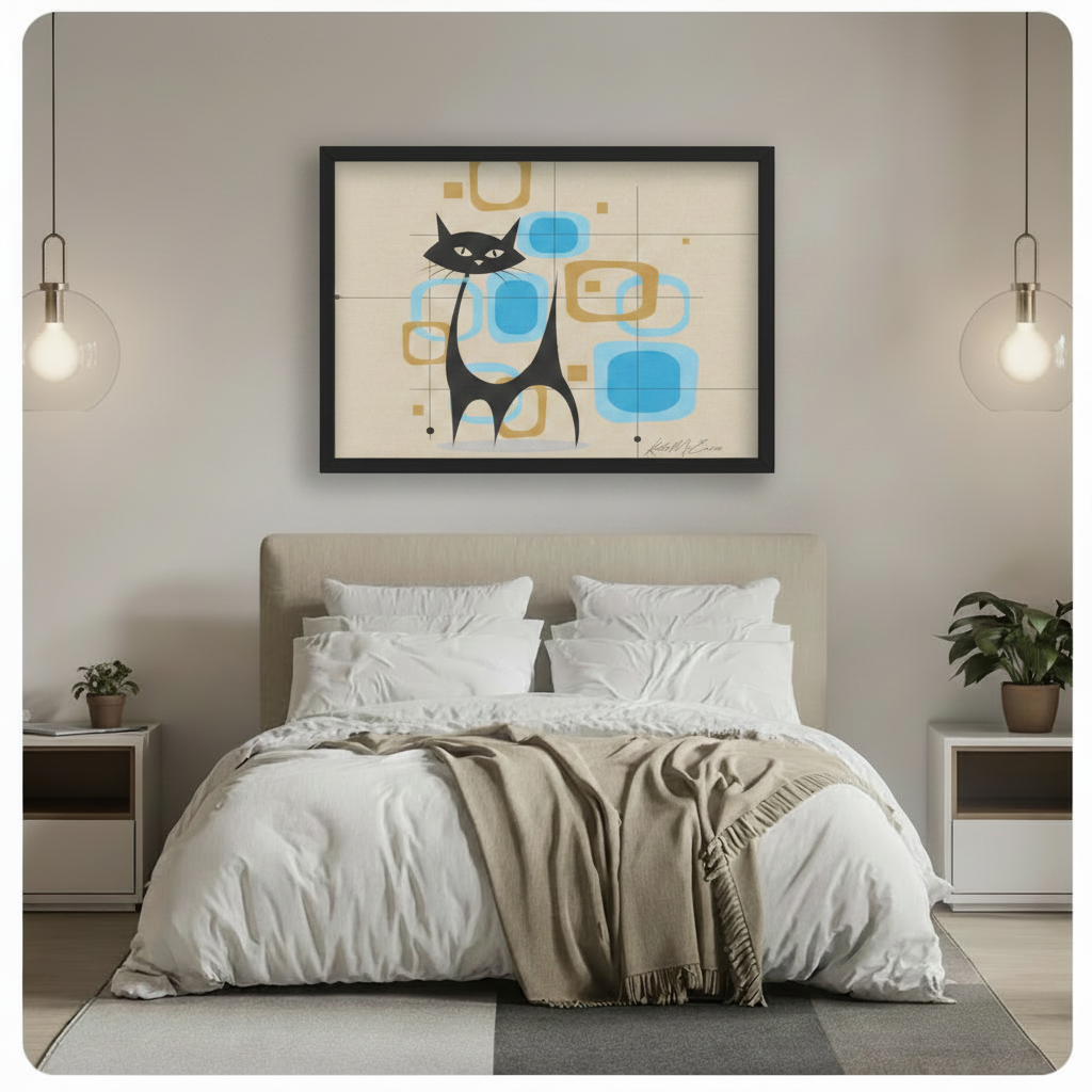 Mid-Century Modern Black Cat Atomic Canvas Print