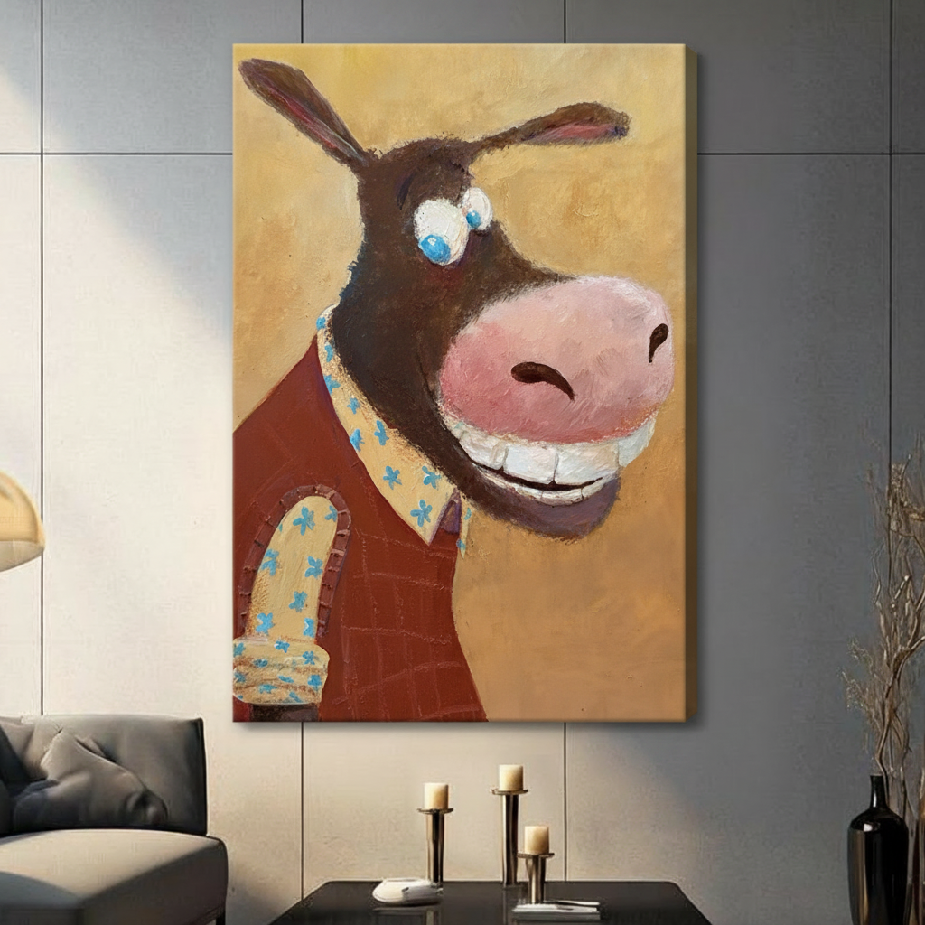 Funny Donkey Portrait Canvas Wall Art | Whimsical