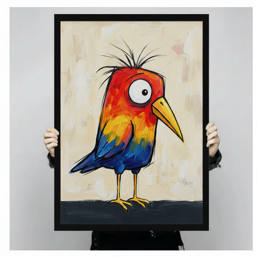 Colorful Crazy Bird Expressionist Canvas Wall Art
