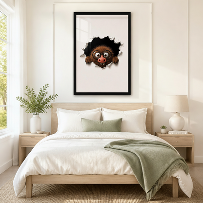 Fuzzy Monster Peeking Through Wall Canvas Print