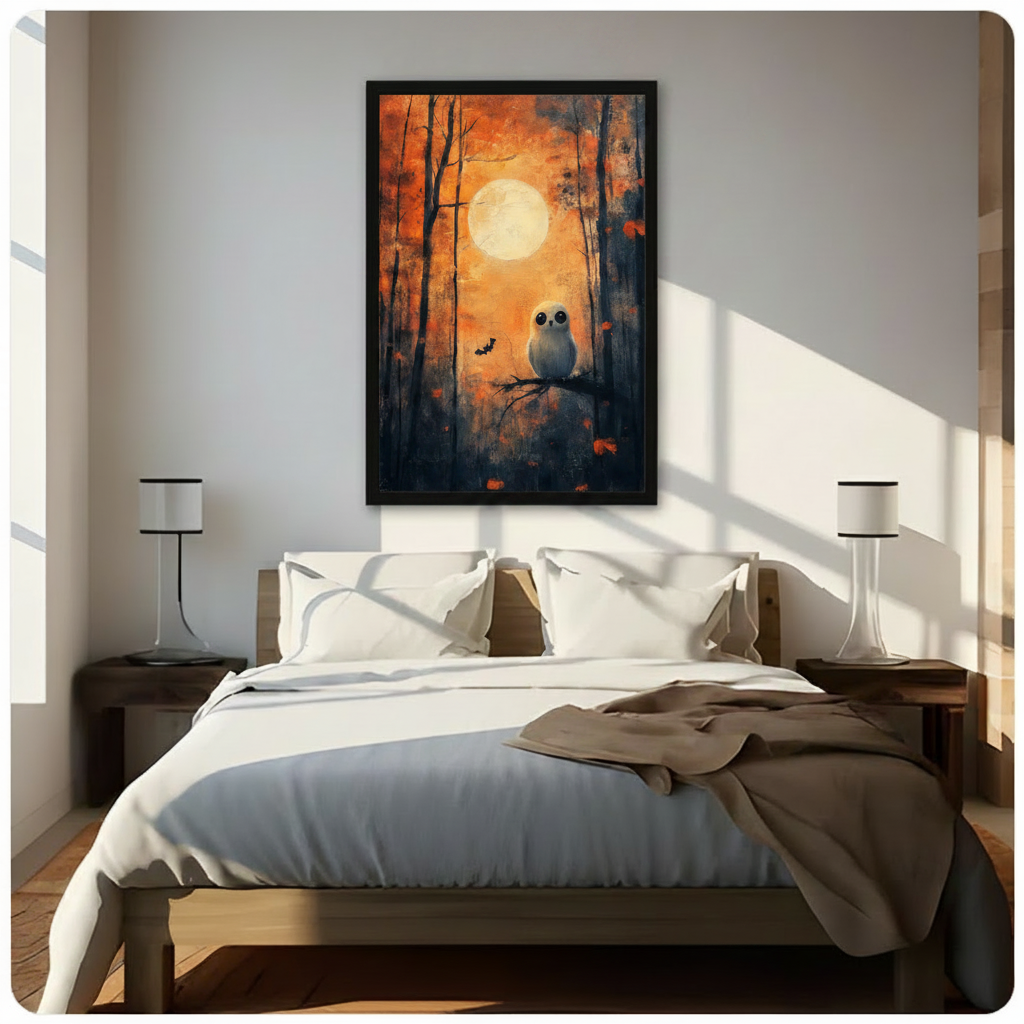 Halloween Owl Autumn Forest Oil Canvas Art Wall Art