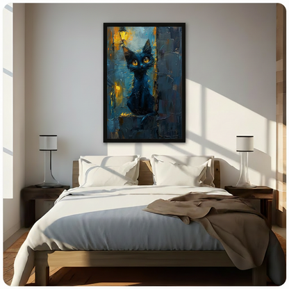 Impressionist Black Cat Night Canvas Art Wall Art