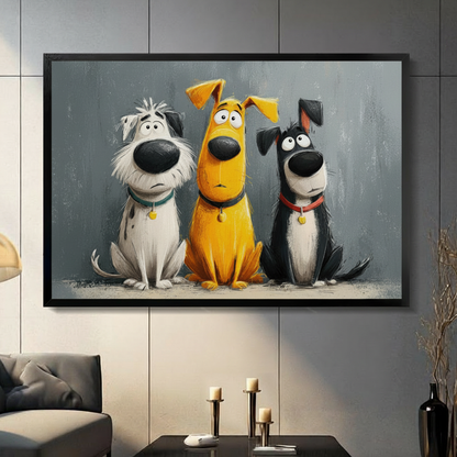 Three Funny Cartoon Dogs Portrait Canvas Wall Art