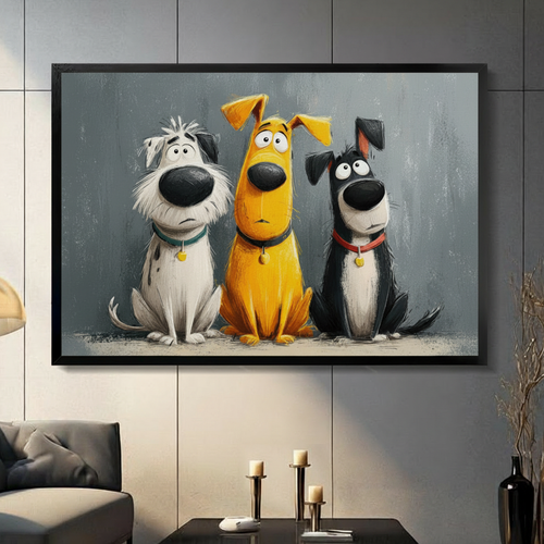 Three Funny Cartoon Dogs Portrait Canvas Wall Art