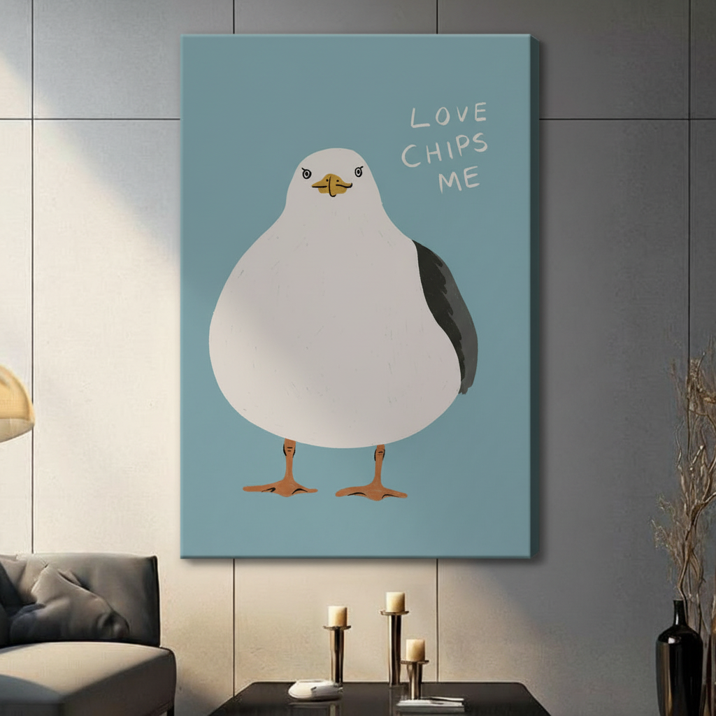 Love Chips Me Seagull Funny Canvas Wall Art