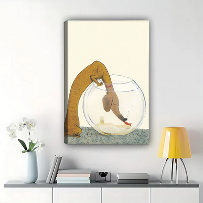 Dog in Fishbowl Wall Art - Whimsical Pet Illustration Print