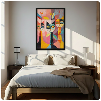 Colorful Pop Art Three Cats Canvas Wall Art