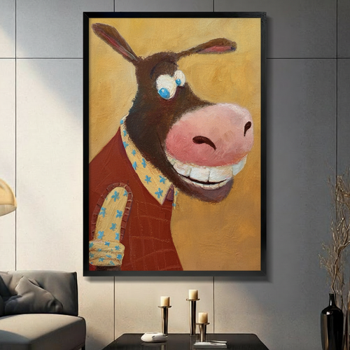 Funny Donkey Portrait Canvas Wall Art | Whimsical