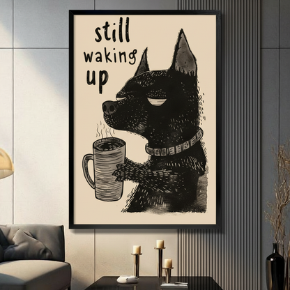 Still Waking Up Dog Coffee Canvas Wall Art