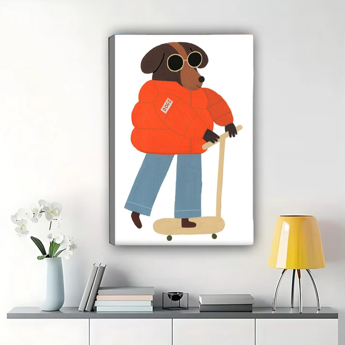 Cool Dog Skateboarding Wall Art - Urban Street Style Pet Print