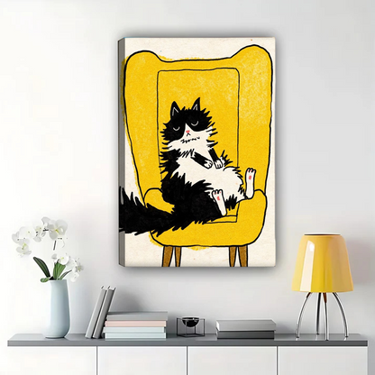 Cat Lounging in Chair Wall Art - Cozy Pet Illustration Print