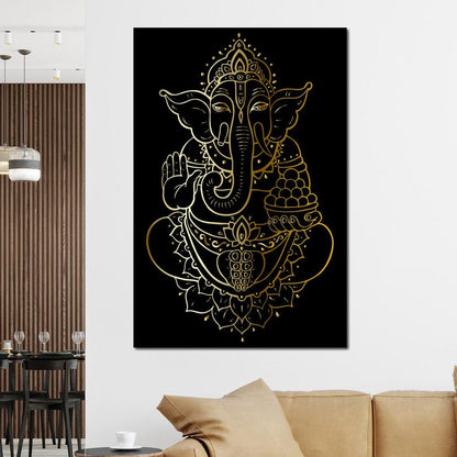 Golden Ganesha Canvas Wall Art